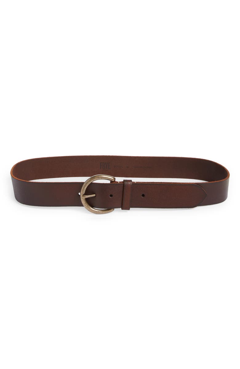 Frye Flat Leather Belt, Main, color, Brown