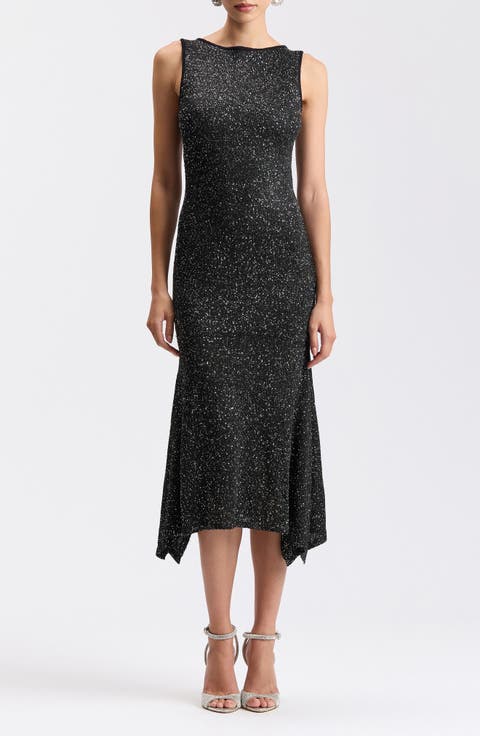 Sequin Handkerchief Hem Knit Dress