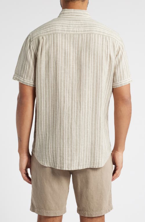 Rails Carson Relaxed Fit Short Sleeve Linen Shirt In Almond Mauve Stripe