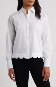 Foxcroft Scallop Hem Button-Up Shirt