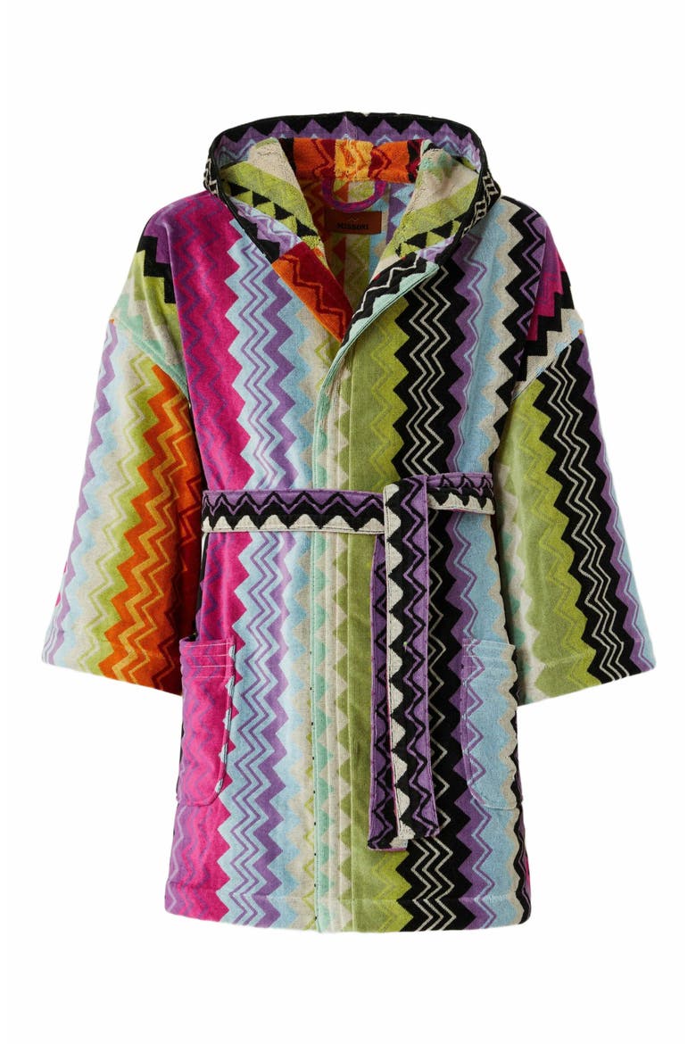 Giacomo Bathrobe In Cotton Terry With Zigzag Pattern, Main, color, Orange