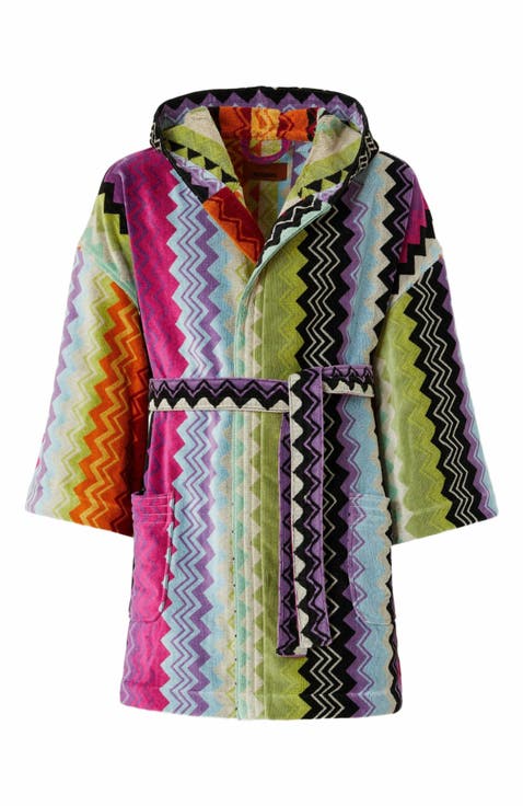 Giacomo Bathrobe In Cotton Terry With Zigzag Pattern