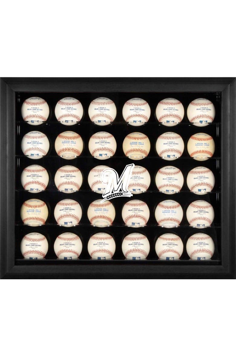 FANATICS AUTHENTIC Milwaukee Brewers Logo Black Framed 30-Ball Display Case, Main, color,
