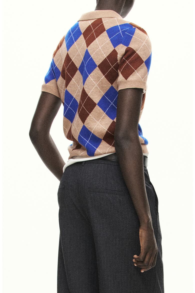 Argyle Polo Sweater, Alternate, color, MEDIUM BROWN