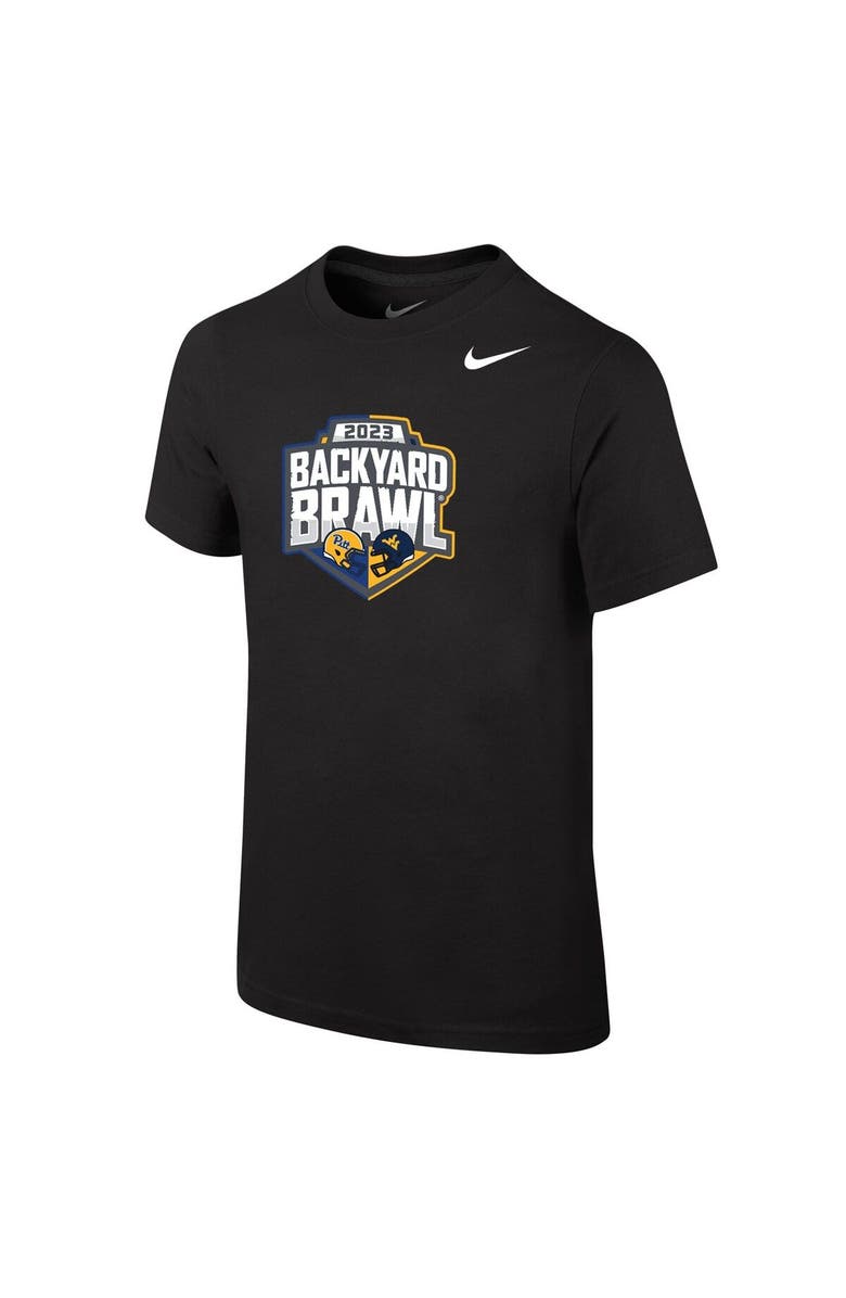 Nike Youth Nike Black West Virginia Mountaineers vs. Pitt Panthers 2023 Backyard Brawl Logo T-Shirt, Alternate, color, Black
