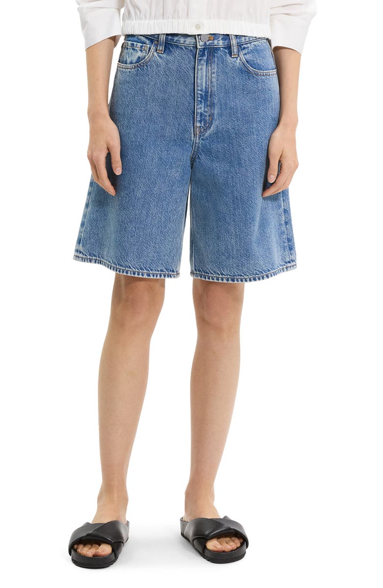 Theory Relaxed Fit High Waist Denim Bermuda Shorts, Main, color, 