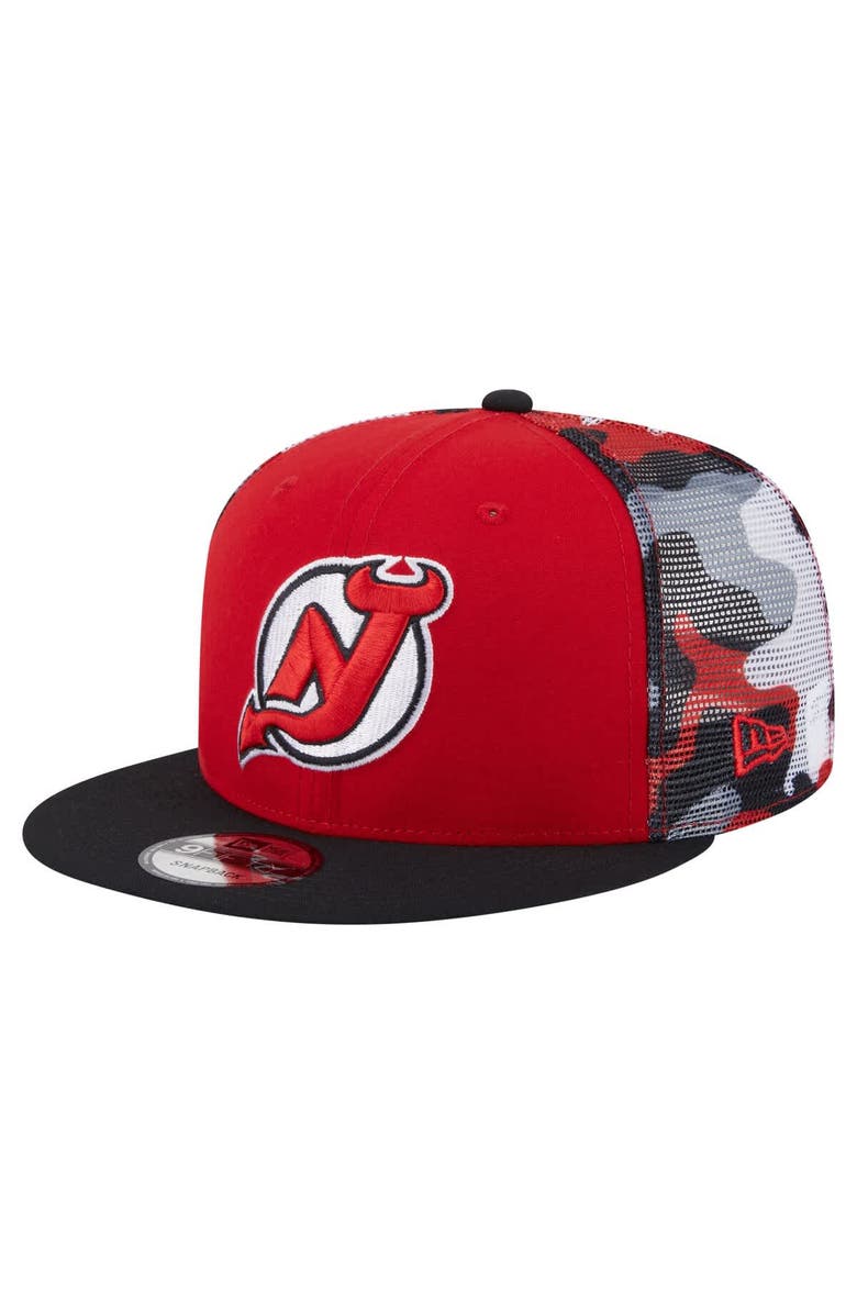 New Era Men's New Era Red/Black New Jersey Devils Camo Meshback 9FIFTY Snapback Hat, Main, color,