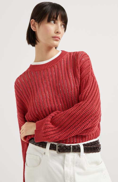 Brunello Cucinelli Ribbed Openwork Sweater In Red