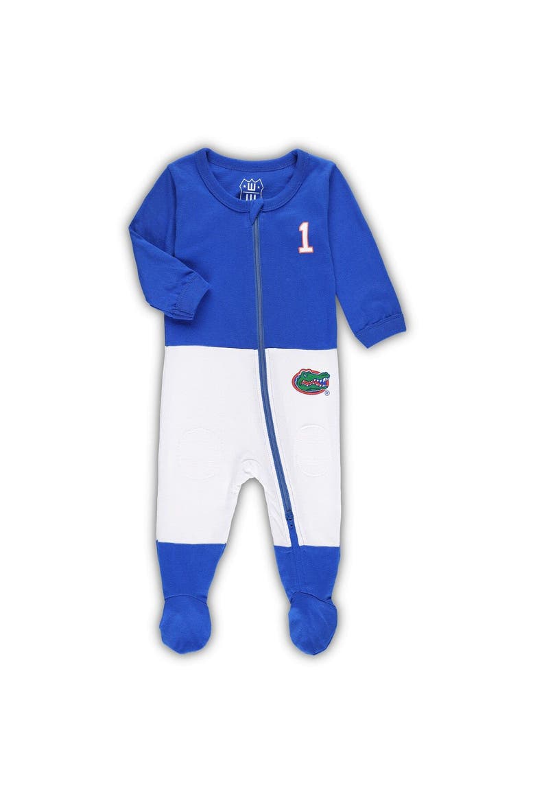 Infant Wes & Willy Royal Florida Gators #1 Football Uniform Full-Zip Footed Jumper, Alternate, color, Royal