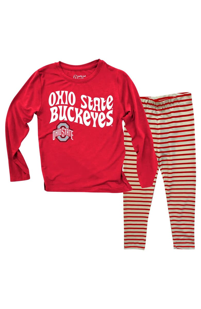 Wes & Willy Infant Wes & Willy  Ohio State Buckeyes Long Sleeve Top and Striped Tri-Blend Leggings Set, Main, color, 