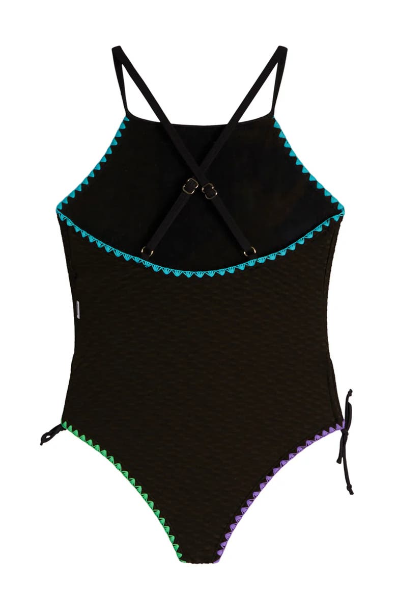 Limeapple Textured Embroidered One Piece Swimsuit, Alternate, color, 