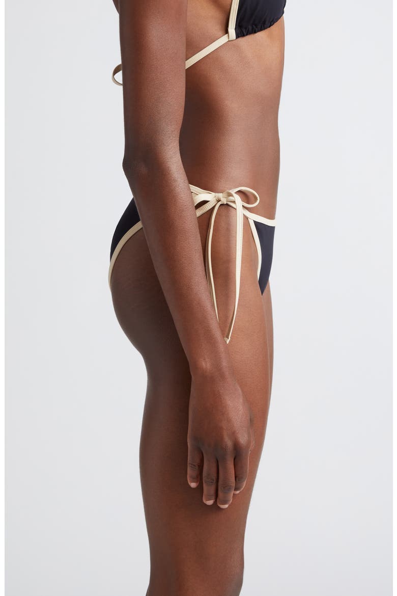 Stripe Edge Side Tie Bikini Bottoms, Alternate, color, BLACK