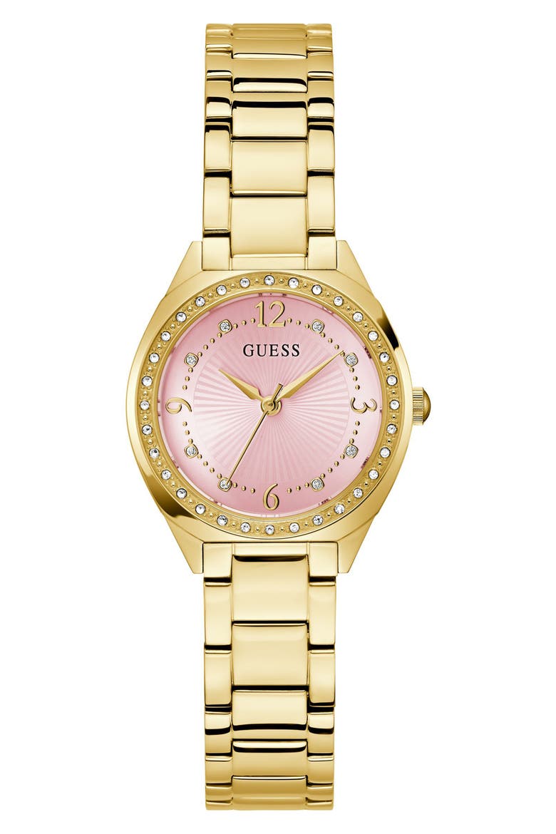 Crystal Bezel & Markers Bracelet Watch, 30mm, Main, color, PINK