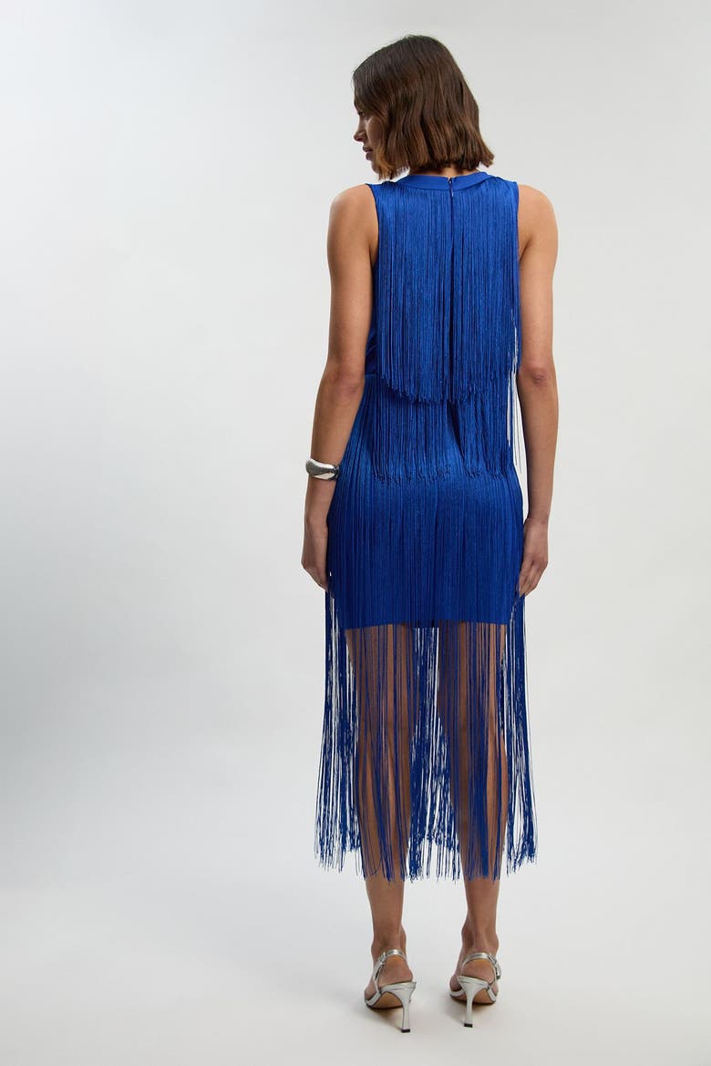 Fringe Bandage V-Neck Midi Dress, Alternate, color, Cobalt