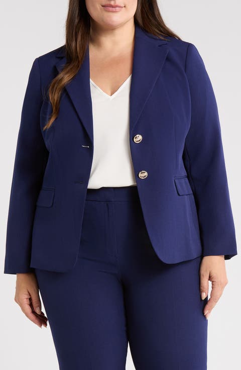 Stretch Crepe Two-Button Blazer (Plus)