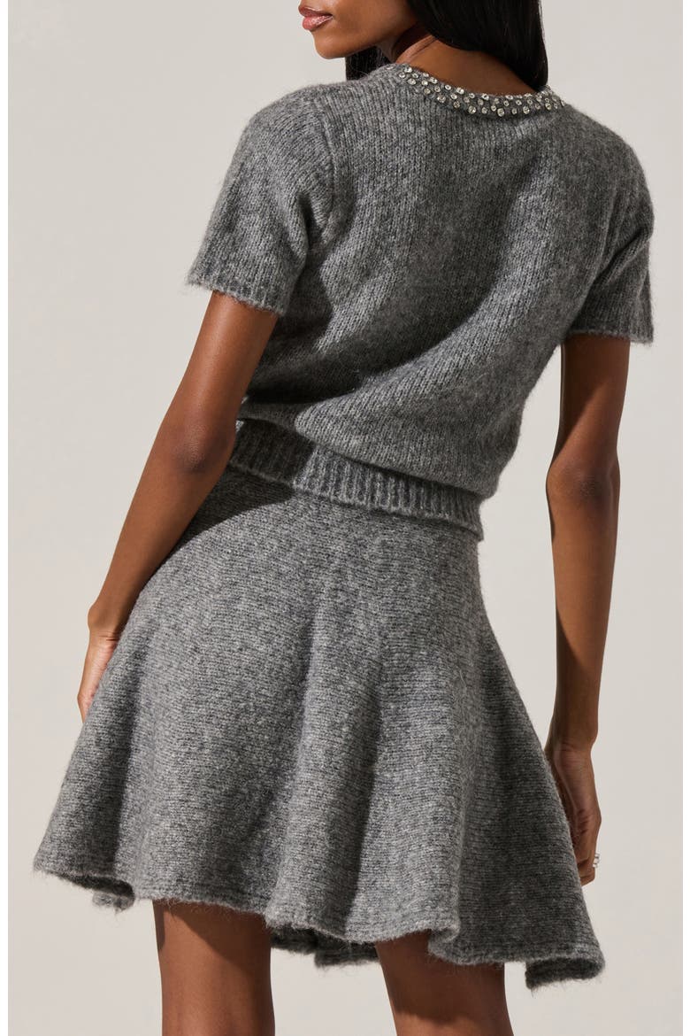 Malvie Embellished Neck Short Sleeve Sweater, Alternate, color, GREY