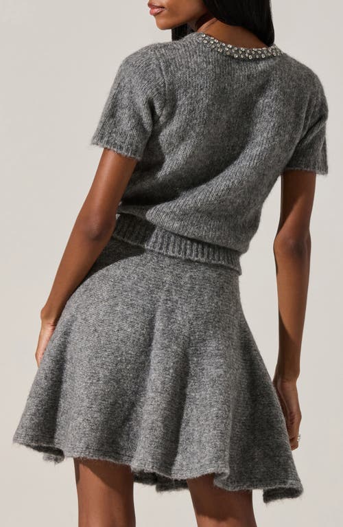 Astr The Label Malvie Embellished Neck Short Sleeve Sweater In Gray
