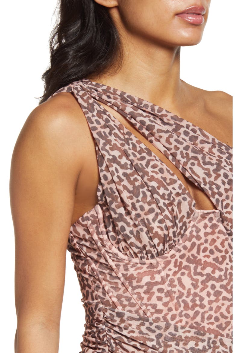 Clementine Cutout Ruched Minidress, Alternate, color, ANIMAL PRINT