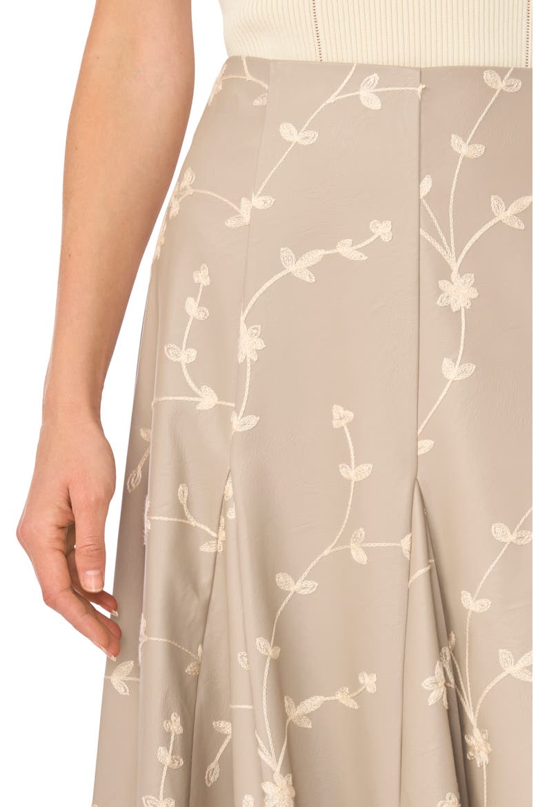 Embroidered Faux Leather Midi Skirt, Alternate, color, PEBBLE