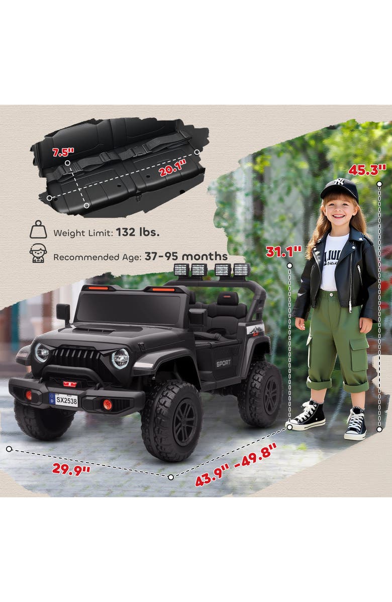 Qaba 2-Seater Kids Electric Truck, 4 Motors, 5 MPH, Remote, Suspension, Alternate, color, Black