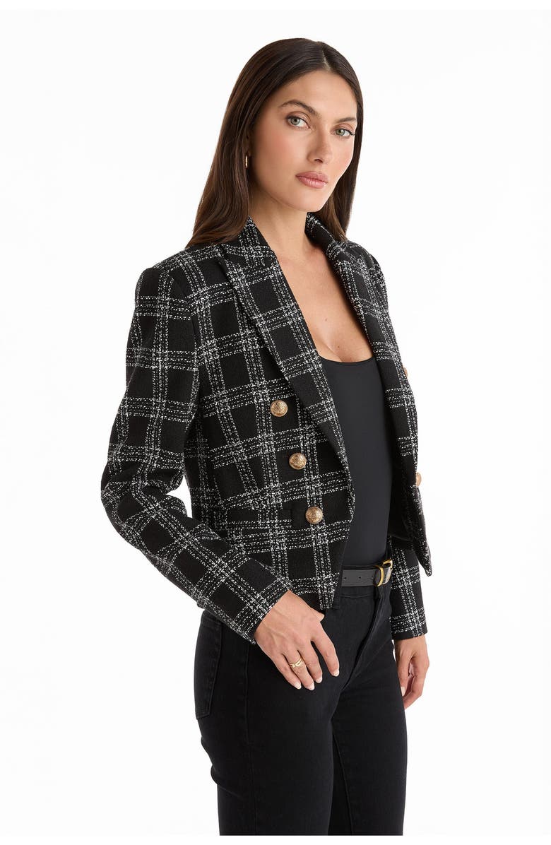 The Noli Shop Gabrielle Tweed Double Breasted Blazer, Alternate, color, Black Tweed