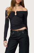 EDIKTED Halle Abstract Wavy Hardware Off the Shoulder Top