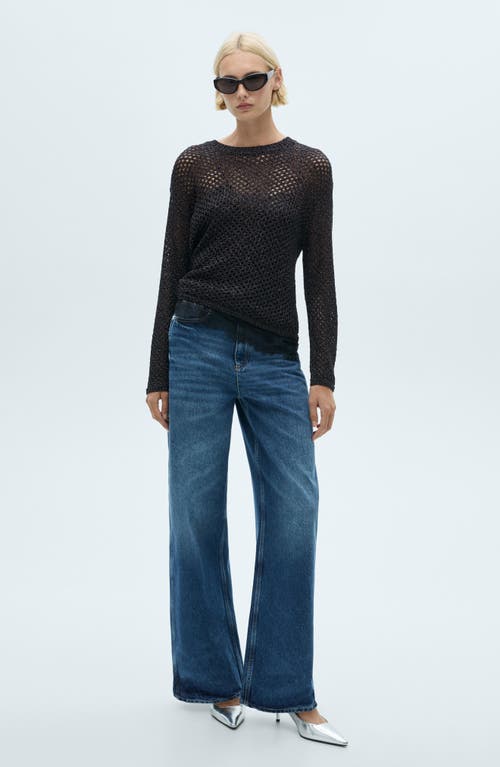 Mango Metallic Open Stitch Sweater In Black