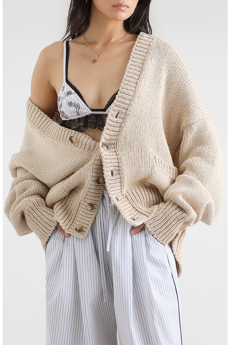 Slouchy Cotton Cardigan, Main, color, M0169 ECRU 4