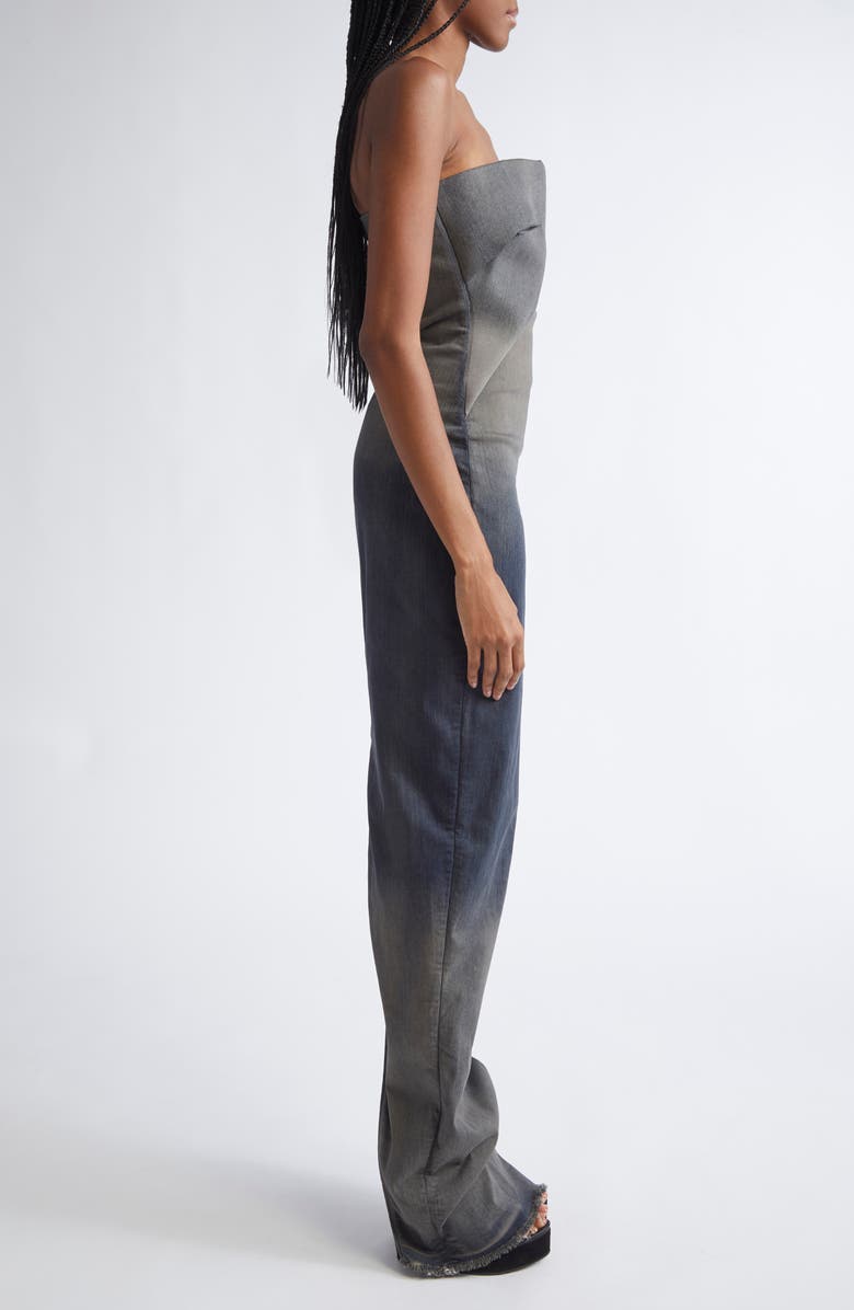 Rick Owens Abito Prong Strapless Gradient Denim Gown, Alternate, color, Dark Dust Degrade