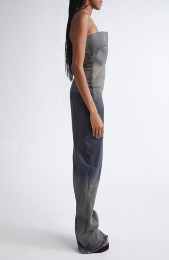 Abito Prong Strapless Gradient Denim Gown