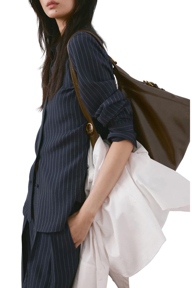 Pinstripe Button-Up Shirt, Alternate, color, NAVY