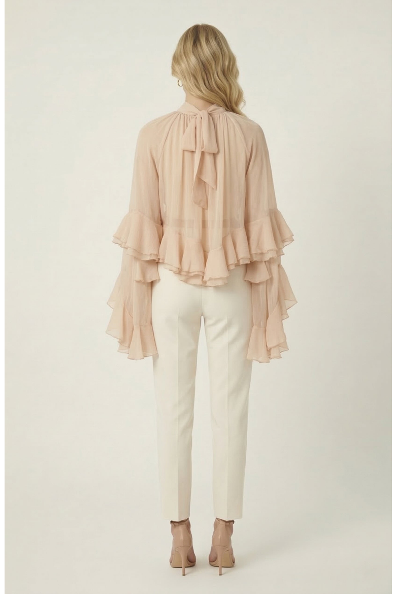 Sheer Ruffle Sleeve Blouse, Alternate, color, Pink