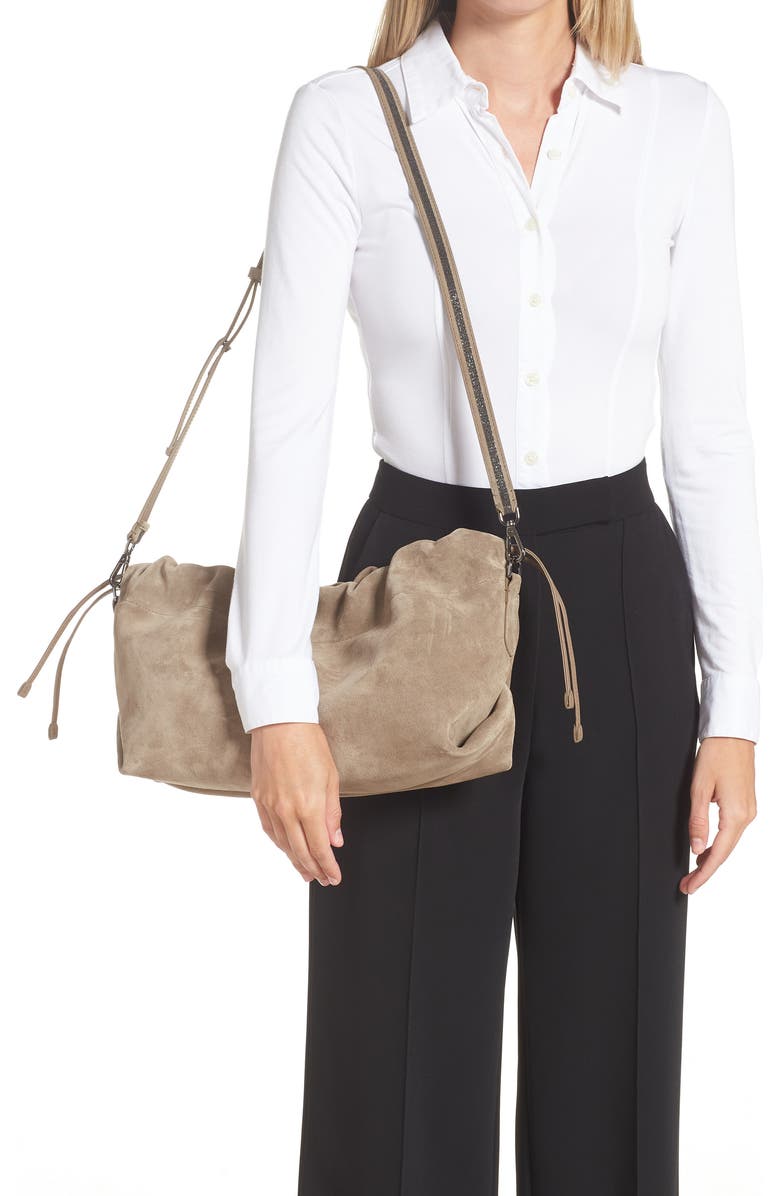 Brunello Cucinelli Suede Drawstring Shoulder Bag, Alternate, color,