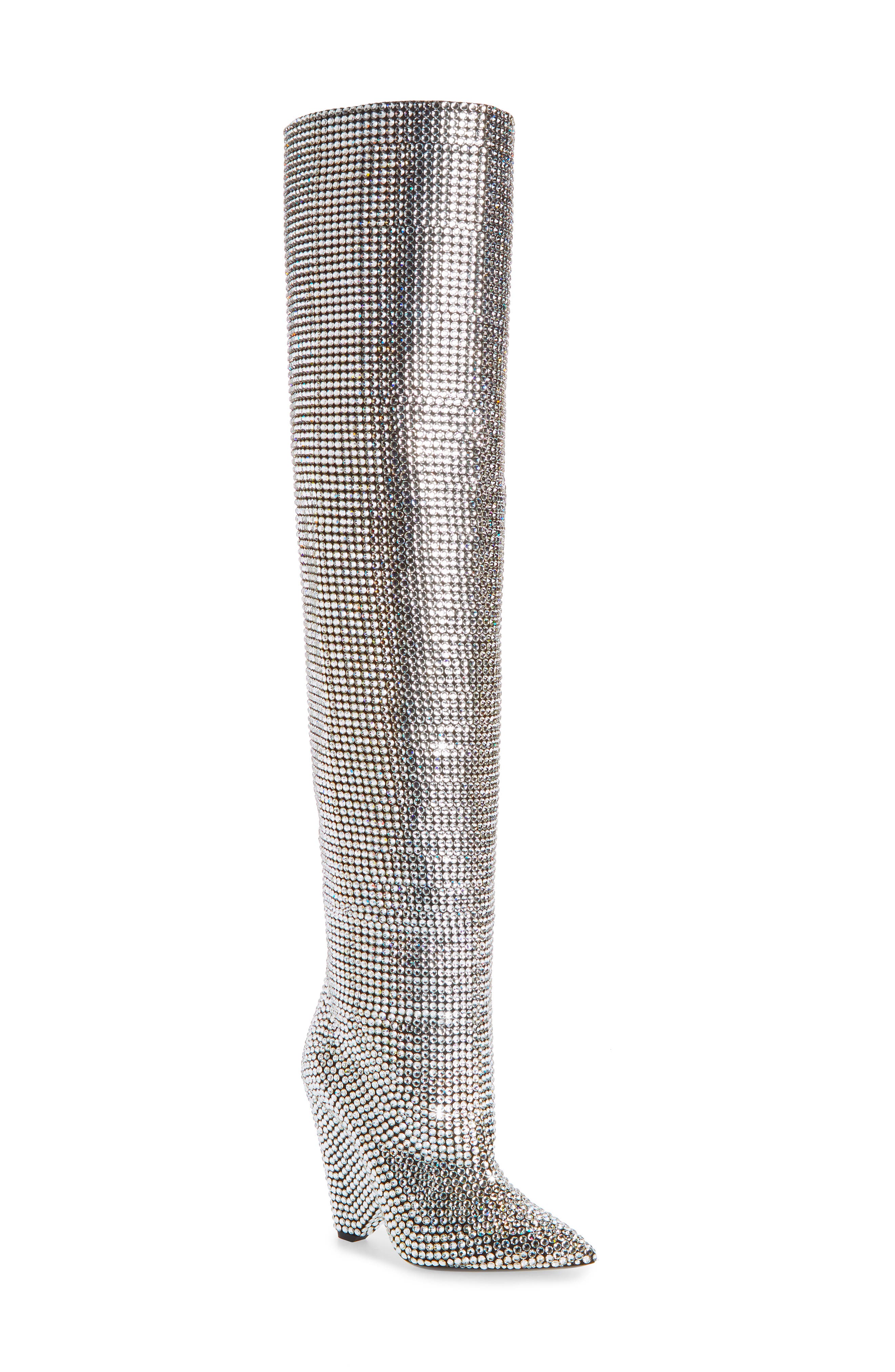 Saint Laurent Niki Crystal Embellished Boot, Main, color, 