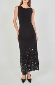 Endless Rose Pearl Embellished Knit Maxi Dress