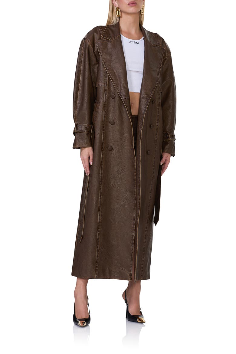 Saint Faux Leather & Faux Fur Coat, Alternate, color, WASHED BROWN