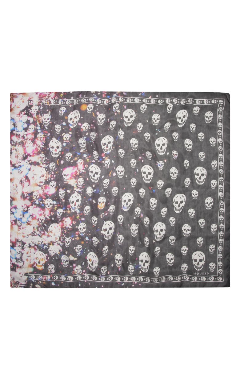 McQueen Confetti Skull Silk Square Scarf, Main, color, Black/ Multicolour