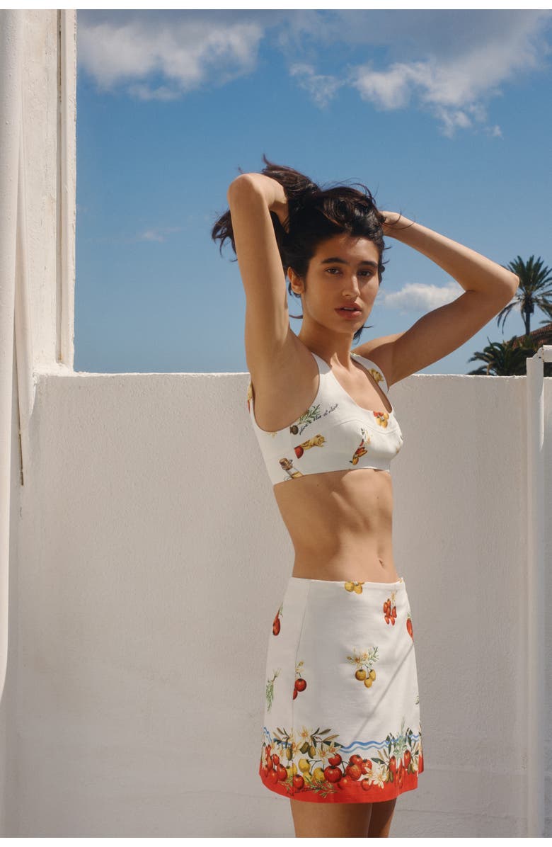 H&M Cotton wrap skirt, Alternate, color, Cream/Tomatoes