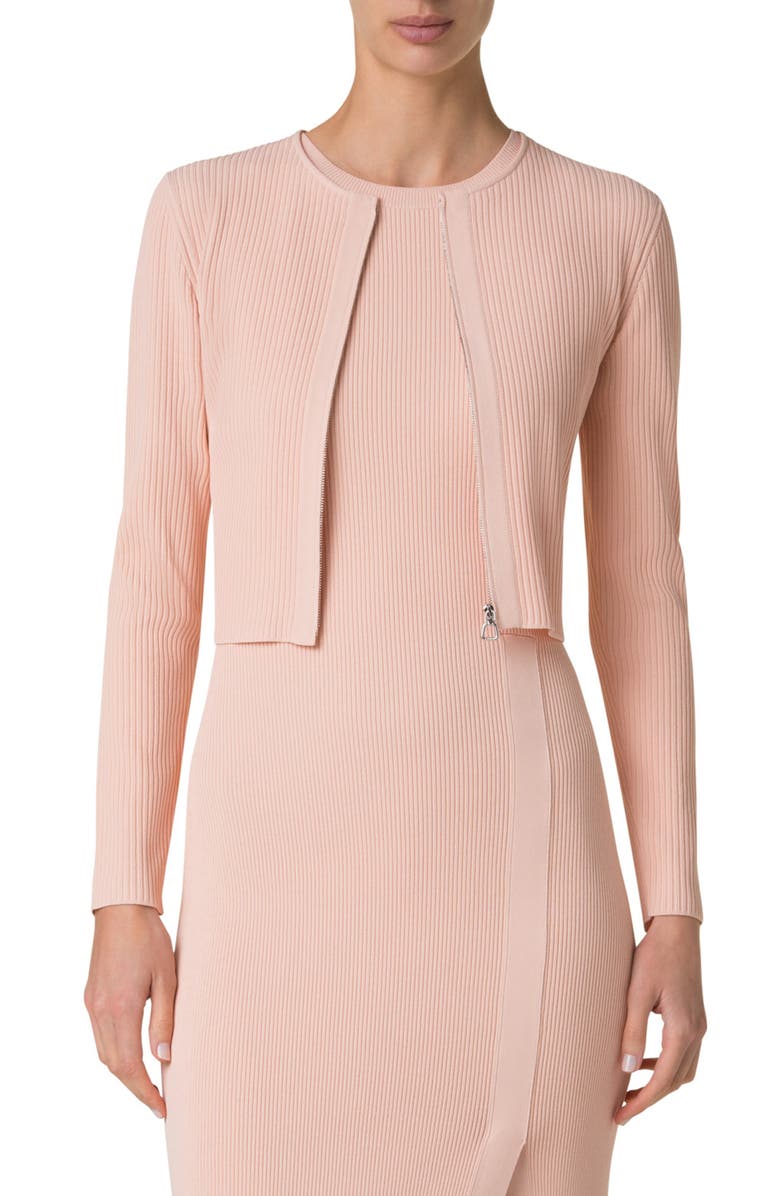 Akris Rib Zip Cardigan, Main, color, Peach