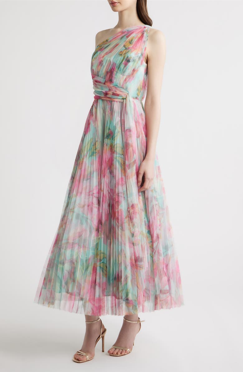 Hutch Philippa One-Shoulder Gown, Alternate, color, Mint/ Multi Overlay Tropical