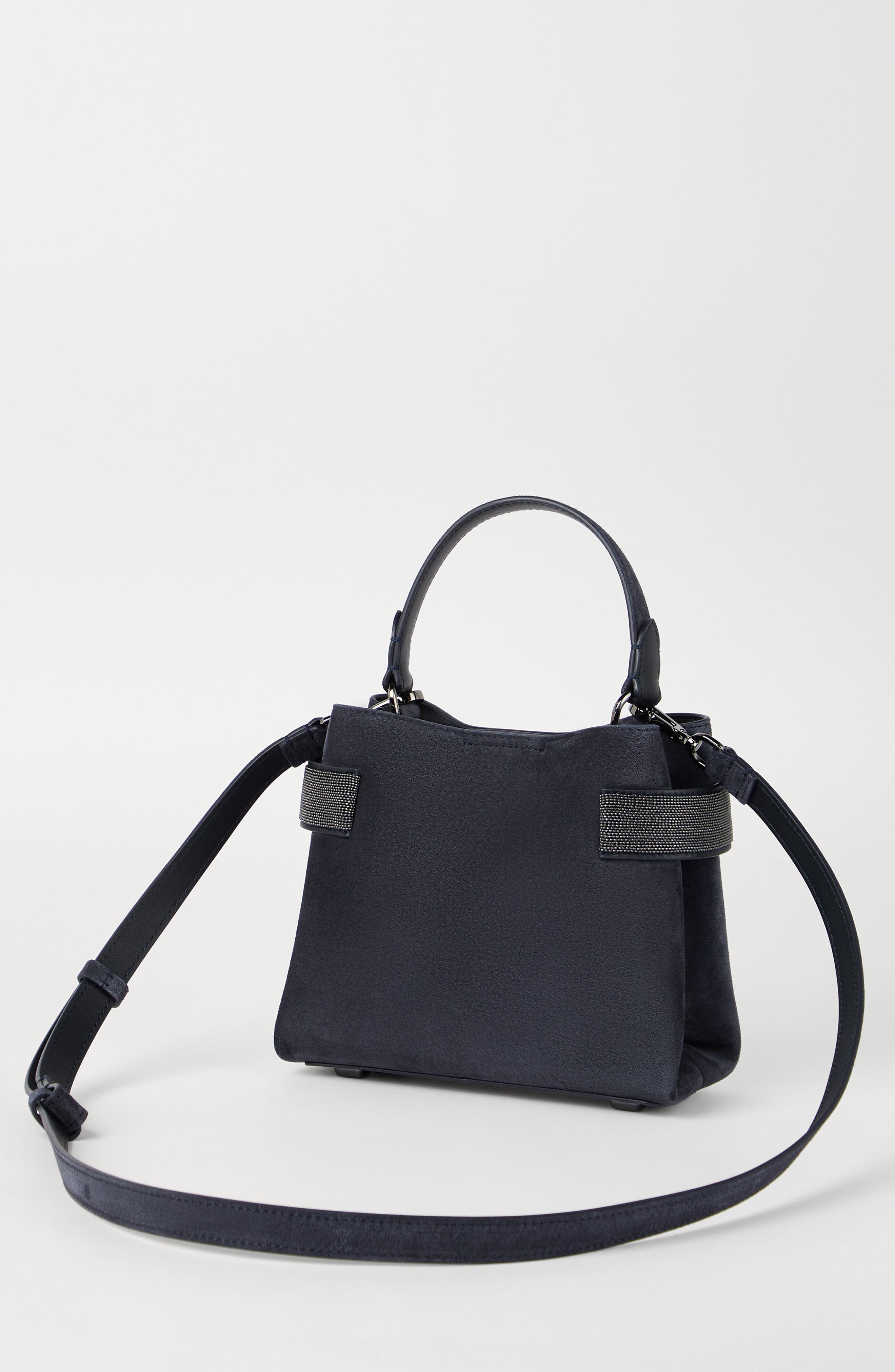 Brunello Cucinelli Small Top-Handle Essence bag, Alternate, color, Navy Blue