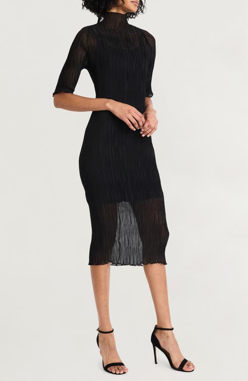 LUXELY LUXELY PLISSÉ FUNNEL NECK MIDI DRESS