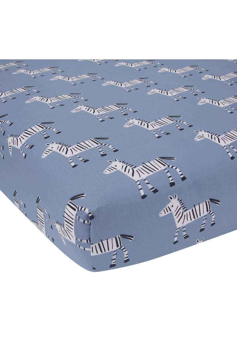 Signature Zebra Organic Cotton Breathable Fitted Crib Sheet, Main, color, Blue