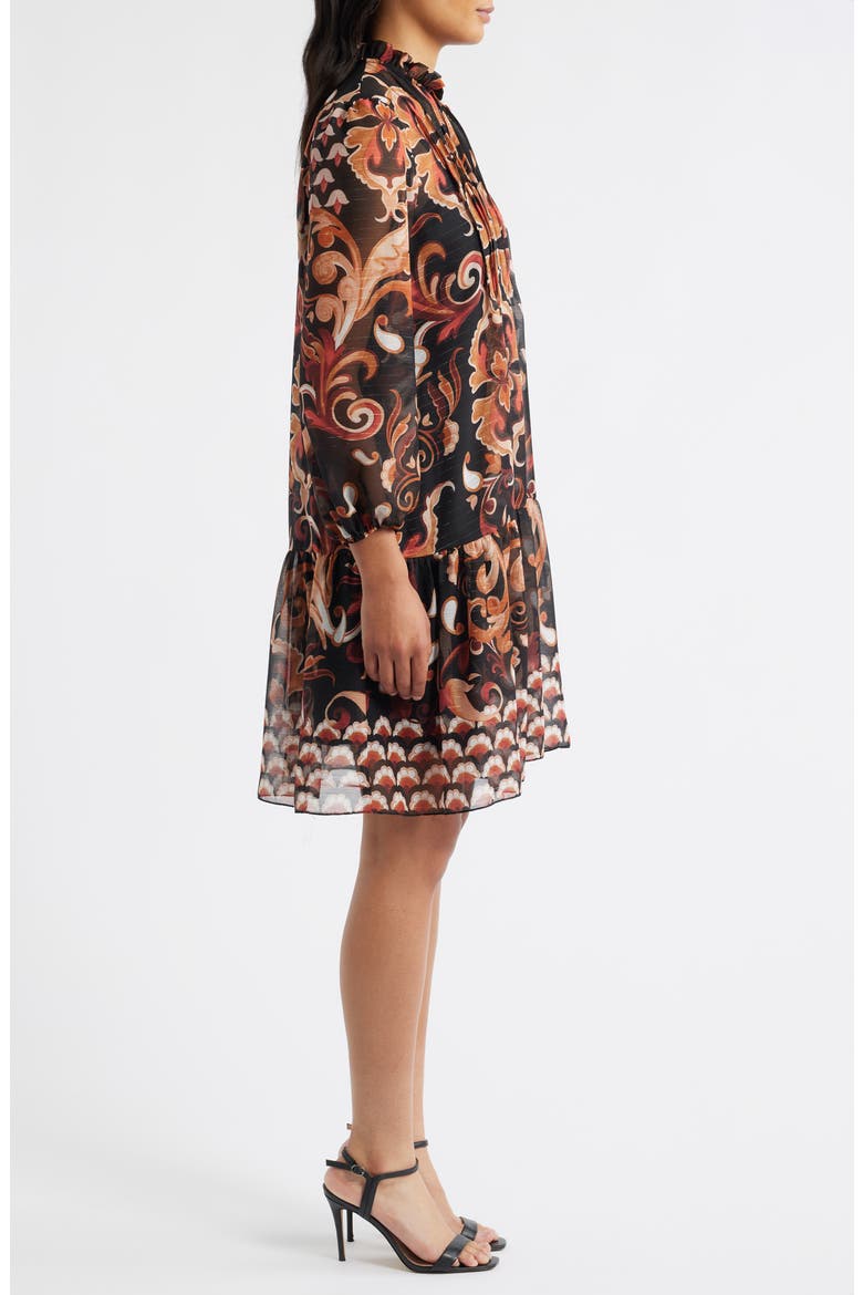 Long Sleeve Chiffon Shift Dress, Alternate, color, BLACK ORANGE