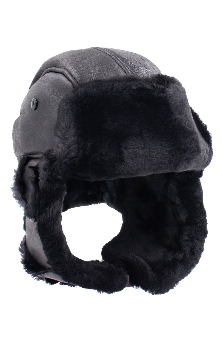 SURELL Genuine Shearling Trim Trooper Hat, Main, color, Black/Black