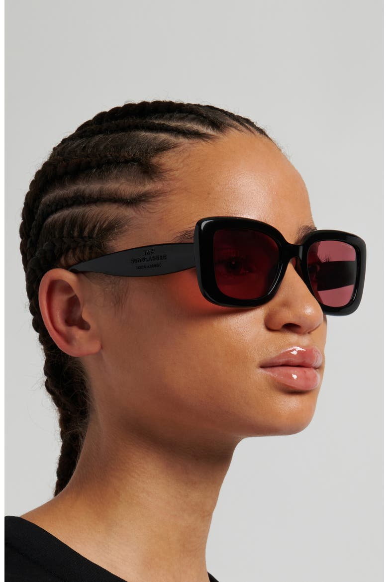 53mm Square Sunglasses, Alternate, color, BLACK/ BURGUNDY