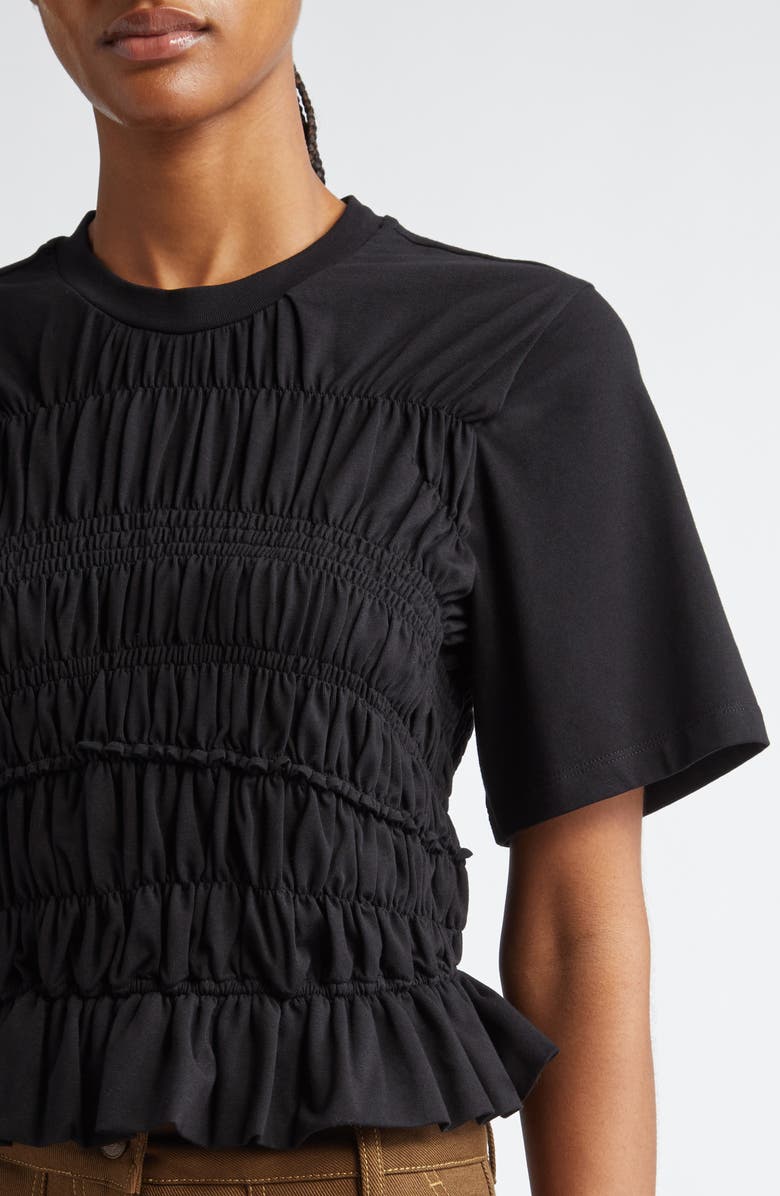 Cecilie Bahnsen Oasis Smocked Cutout Stretch Cotton Peplum Top, Alternate, color, 