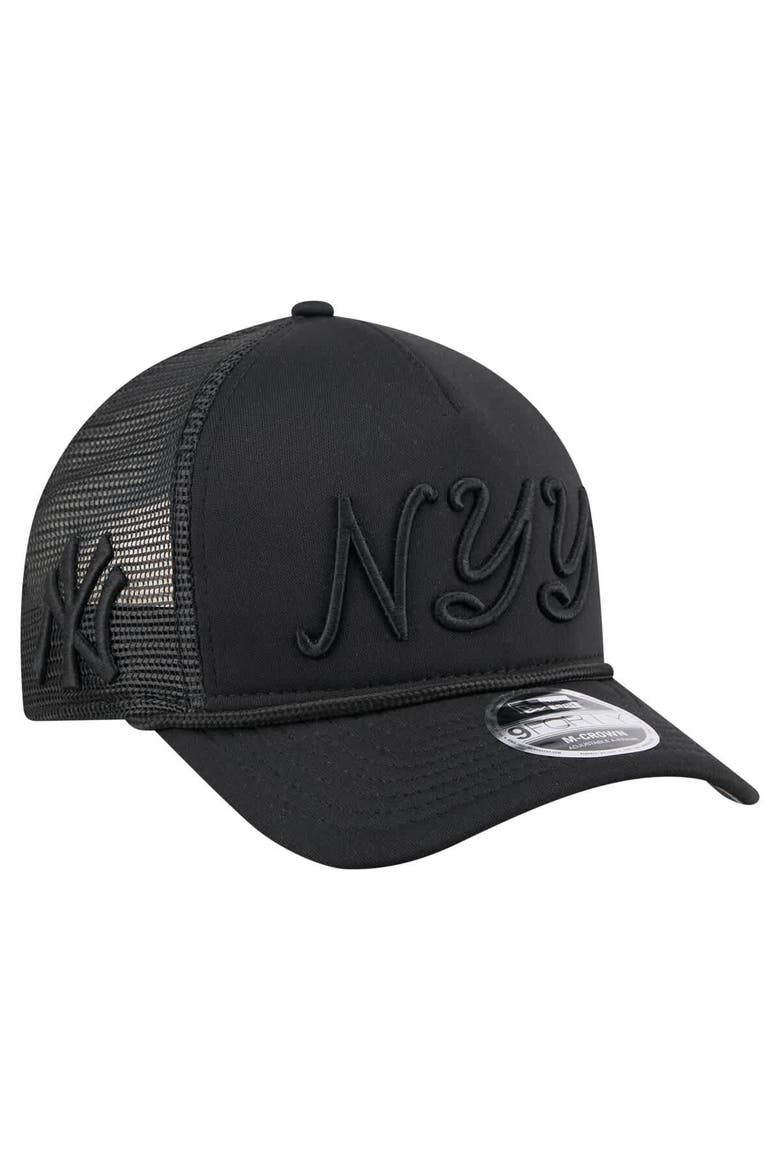 Men's New Era Black New York Yankees City Initial 9FORTY A-Frame M-Crown Adjustable Trucker Hat, Alternate, color, Black