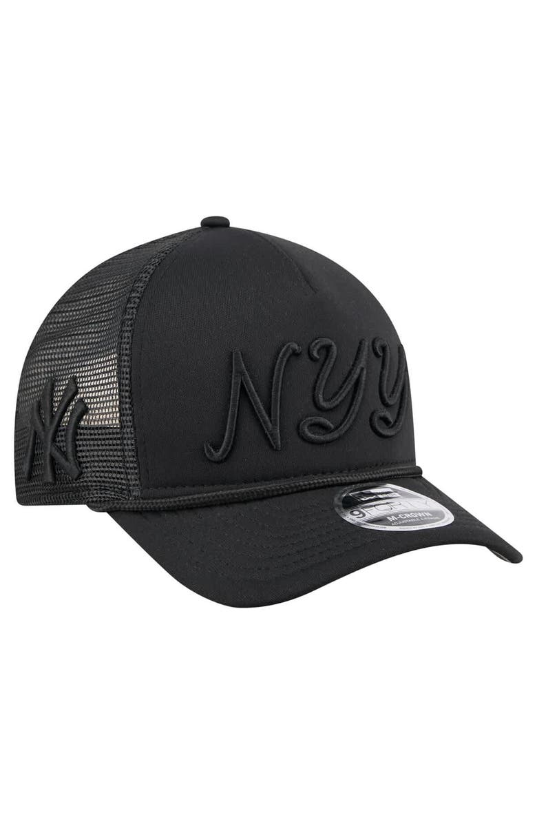 New Era Men's New Era Black New York Yankees City Initial 9FORTY A-Frame M-Crown Adjustable Trucker Hat, Alternate, color, Black