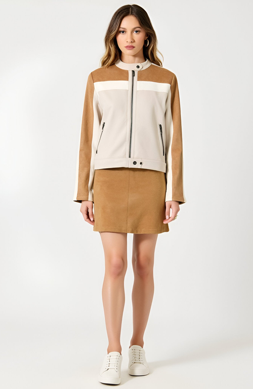 Modenaire Colorblock Jacket With Zip Pockets In Brown